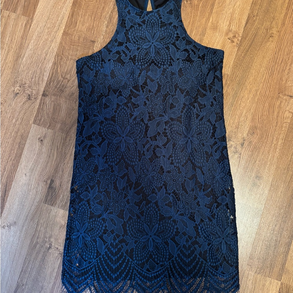 Navy Blue Lace Sleeveless Dress